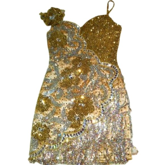 Couture Swarovski Crystals Luxury Flowers Fringes Designer Cocktail Runway Dress - Picture 5 of 12